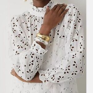New JCrew Ruffleneck White Mini Eyelet Dress S NWT